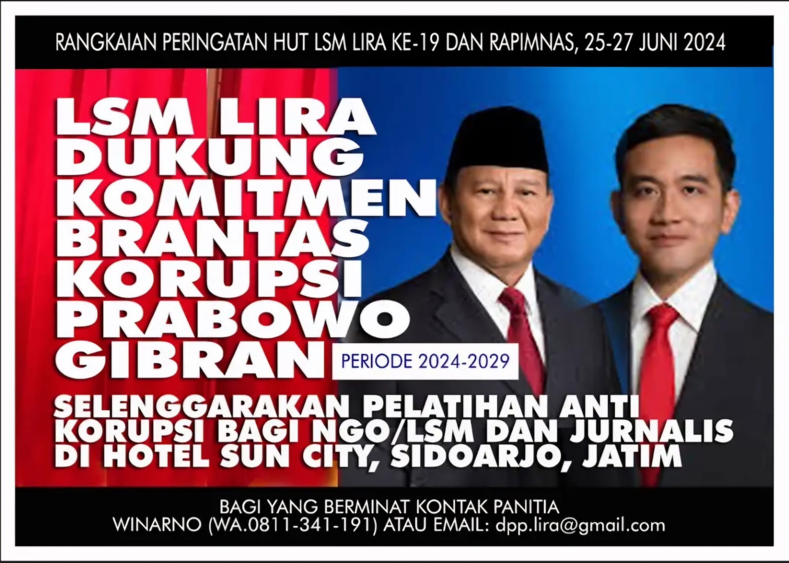 LSM LIRA Dukung Komitmen Berantas Korupsi Prabowo-Gibran 2024-2029