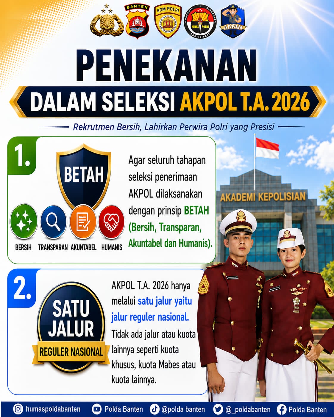 Polda Banten Tegaskan Tak Ada Kuota Khusus dalam Penerimaan Taruna Akpol 2026